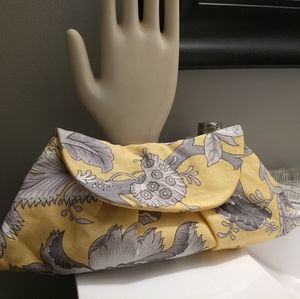 Handmade fabric clutch Yellow & Gray